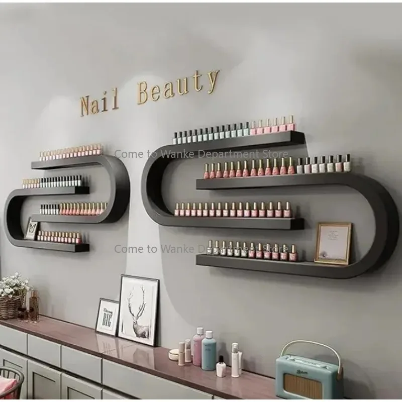 

Modern bea-uty salon wall-mounted white wood nail polish wall display stand