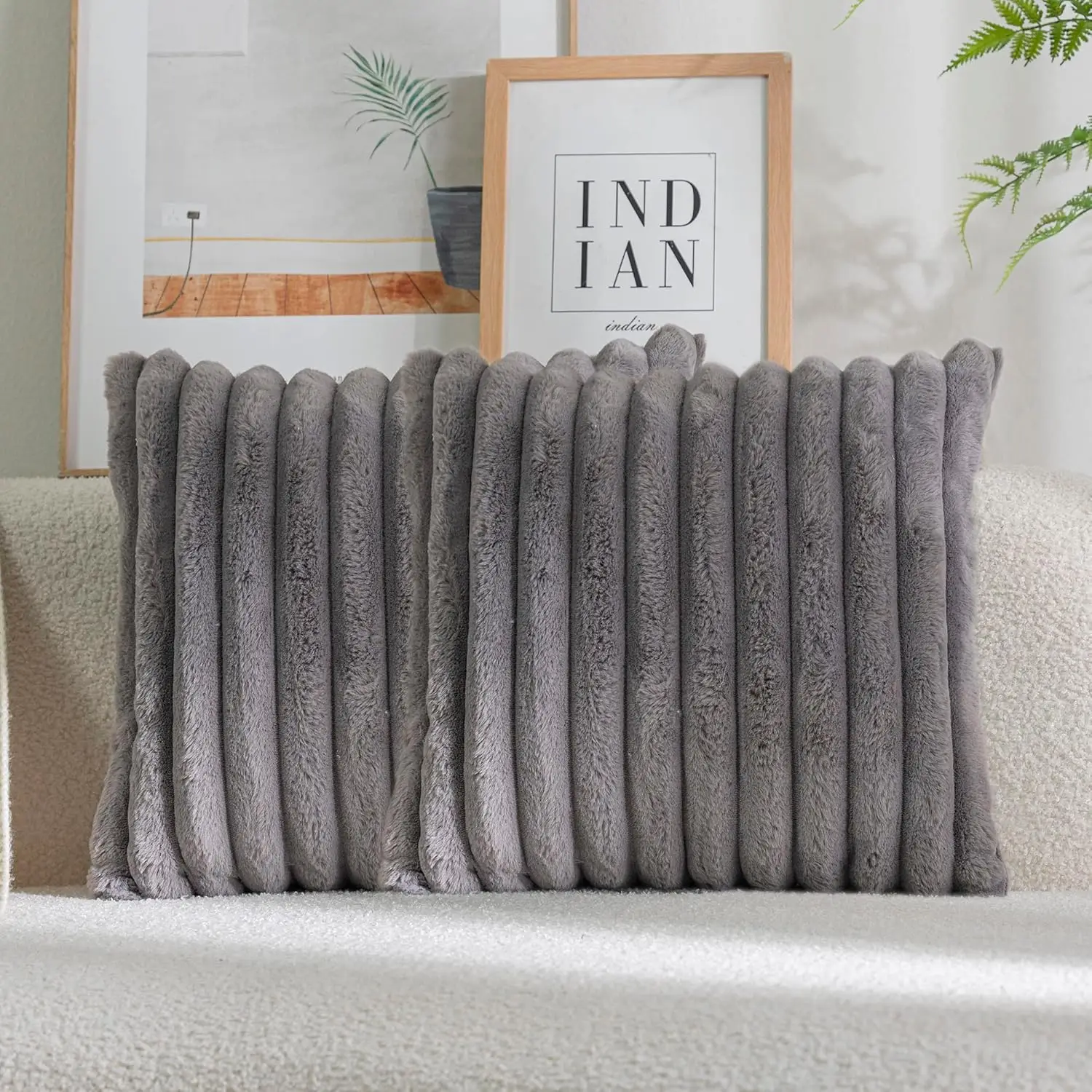 

Pa Of 2,Double-Sided Plush Decorative Throw Pillow Covers Fuzzy Striped Soft Pillowcase Cushion Covers For Sofa Couch Bedroom