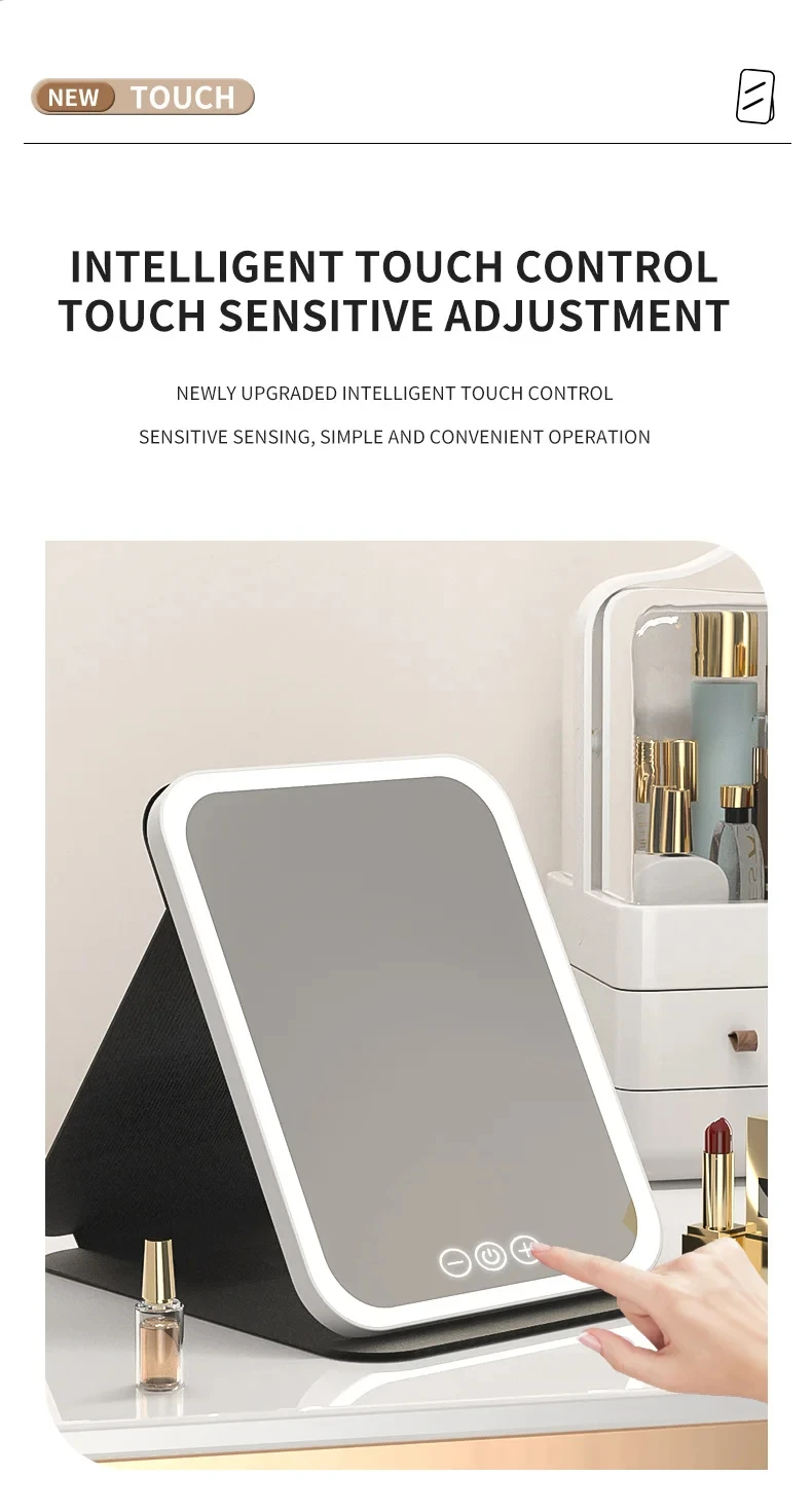 GGbingo USB Rechargeable 3 Colors LED Makeup Mirror Pocket Mirror Touch Dimmable 3 Brightness Foldable for Travel Office Home