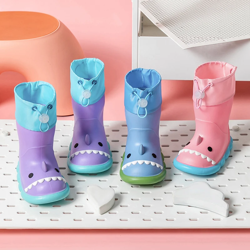 Cartoon Shark Children\'s Rain Boots Non-Slip Waterproof Cute Bunched Rain Boots For Boys And Girls Summer Galoshes