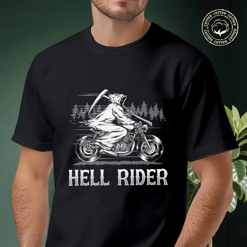 

2026 Men Cotton Casual T-shirts Skull Reaper Riding Bike Motorcycle Tee Men s Summer Cycling Sportswear Tops