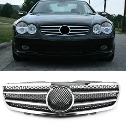 Car Front Grille 2 Fin Style Upper Grill For Mercedes Benz SL500 SL550 SL600 R230 2003 2004 2005 2006 2007 No Emblem