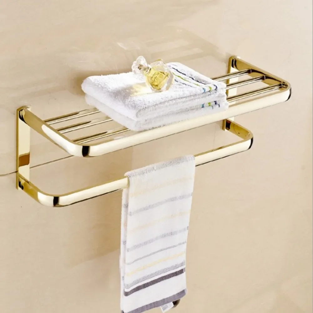 Full Copper Gold Bathroom Accessories European Wall-mounted Shelf Bathroom Hardware Pendant Set Paper Holders Toilet Brush Rack