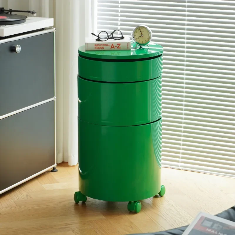 Korean Style Round Rotating Multi Layer Storage Cabinet with Wheels Removable Sofa Side Table Bedside Nightstand Organizer