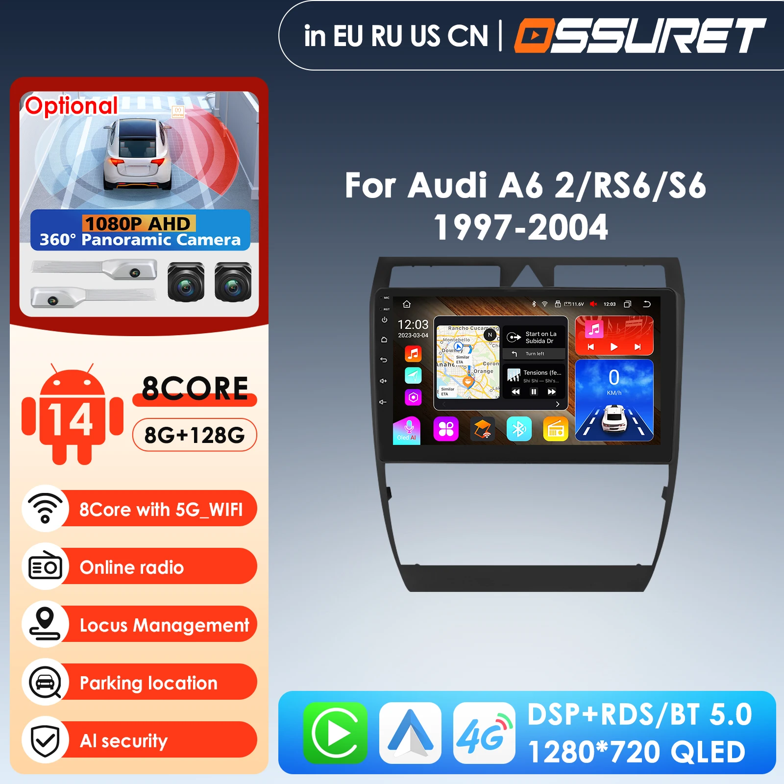

9'' AI Intelligent System Android 14 Car Radio Multimedia Video Player for Audi A6 C5 1997-2004 S6 RS6 GPS Carplay Auto 4G RDS