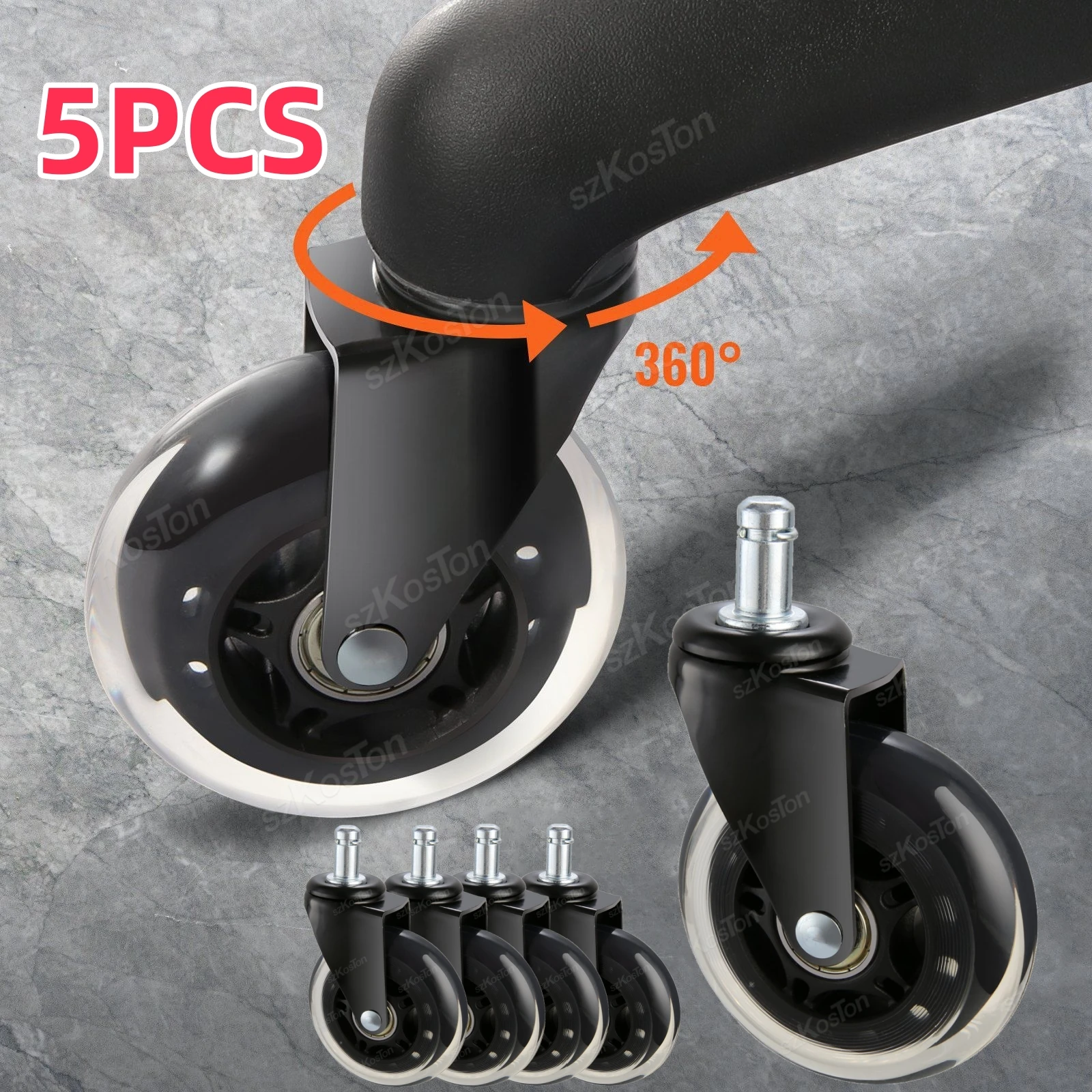 5PCS Office Chair Caster Wheels 3 Inch 10/11mm Stem Swivel Rubber Wheels Replacement Soft Safe Rollers Furniture Hardware