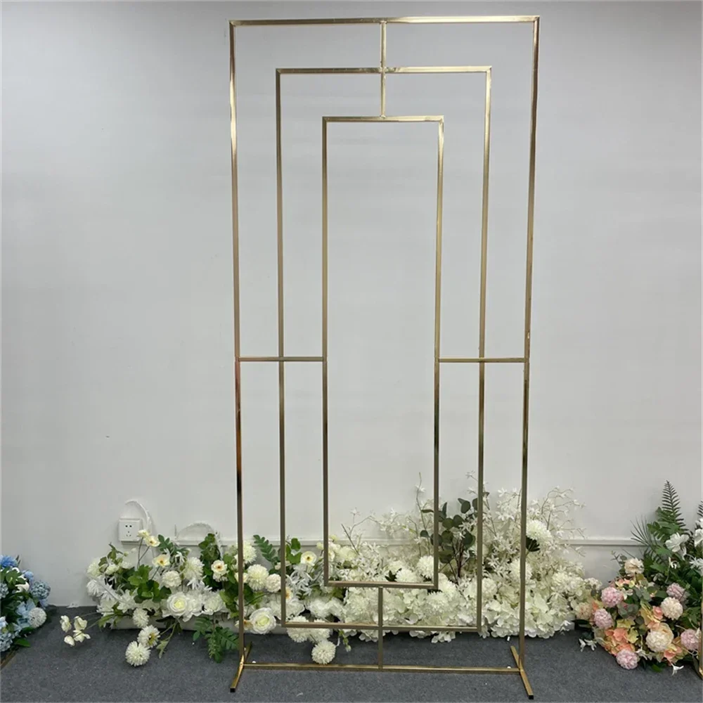 Party Stage Decoration, Plating Stand, Decor Props Wedding Shiny Gold Plated Backdrop Frame,Labyrinth Background Pattern Shelf