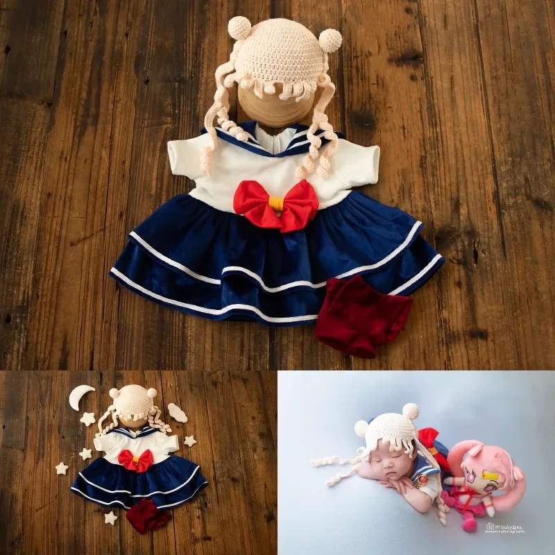 

Newborn Photography Props Baby Girls Cartoon Sailor Moon Outfit Dress Hat Socks 3pcs Set Fotografia Studio Shooting Photo Props