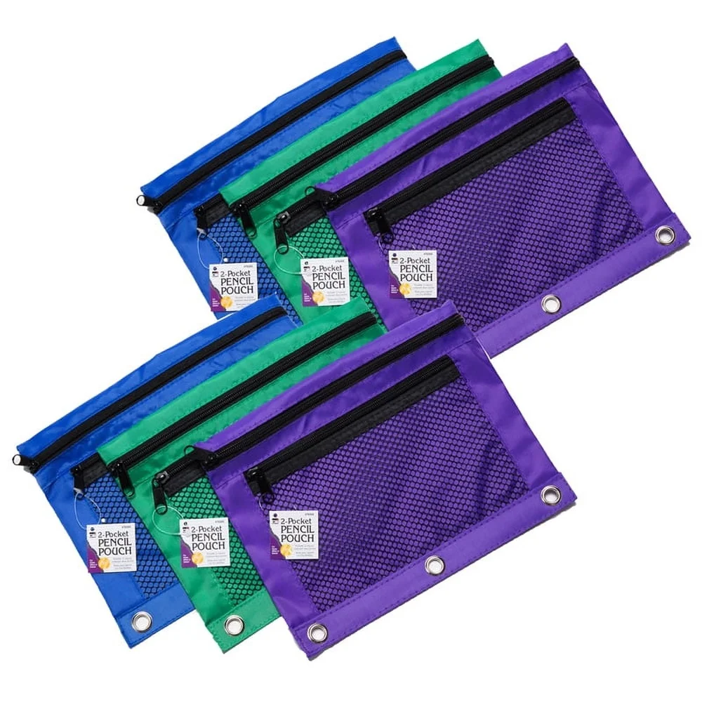 Bolsa de lápis de bolso duplo, organizador frontal de malha, cores sortidas, construção durável, material de escritório escolar, artesanato de viagem 6