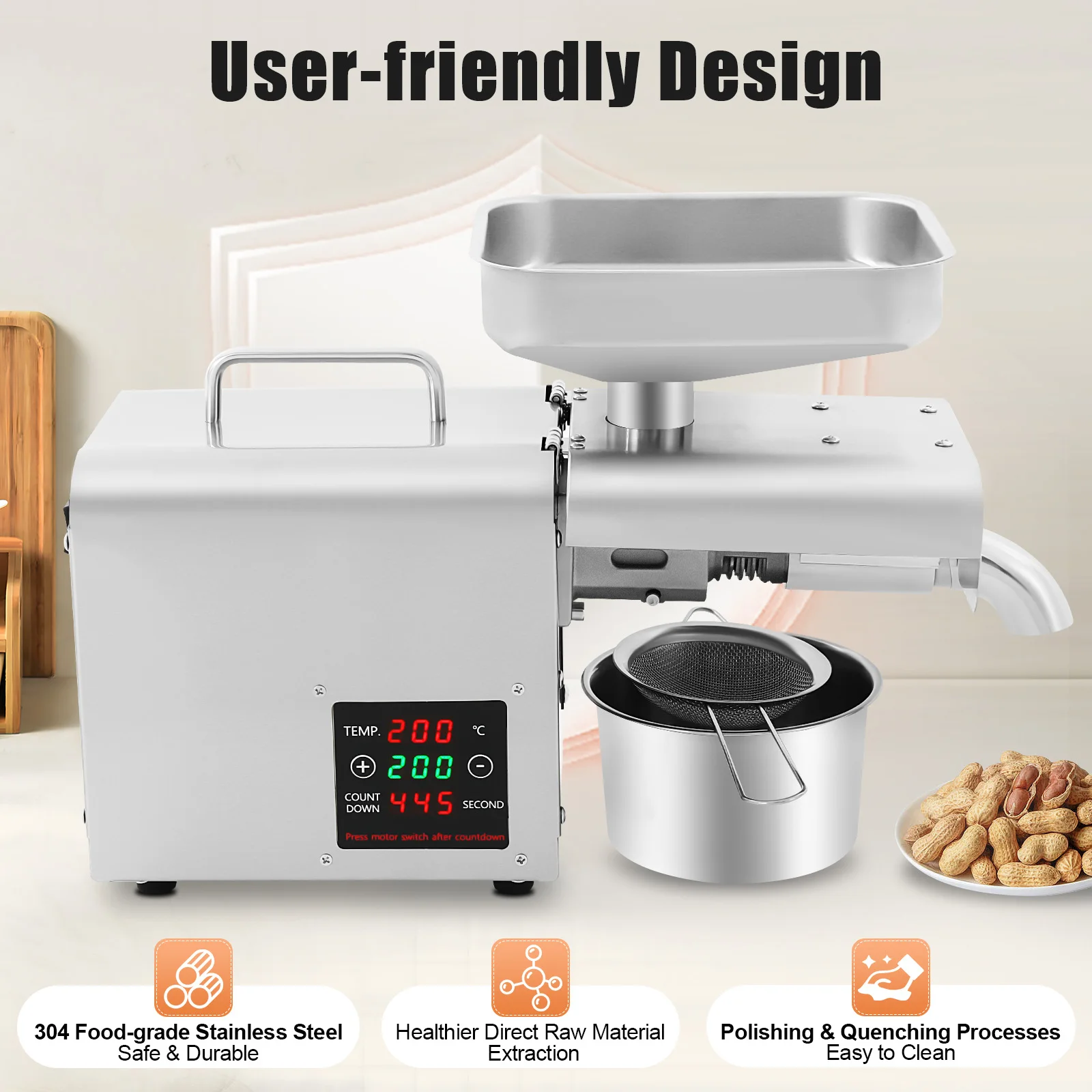 

Automatic Electric Oil Press Machine Hot & Cold Press Intelligent Temp Control Moringa Sunflower Seed Oil Extraction Making