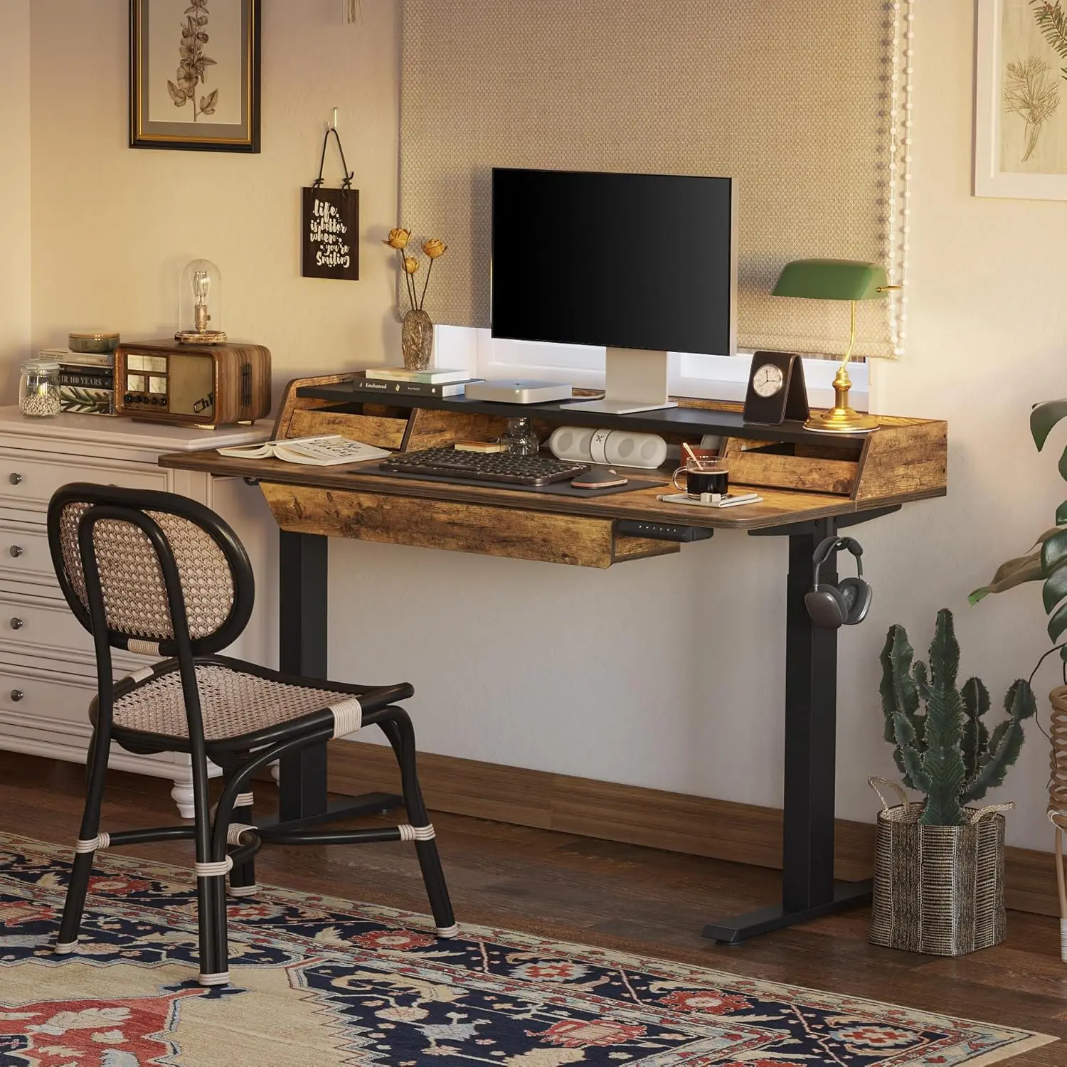 Bureau Debout Réglable avec Étagère de Rangement, 48x25 Pouces, Recommandé