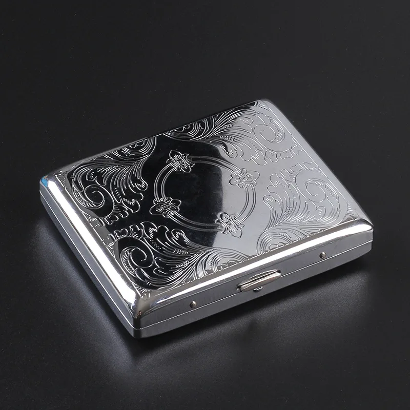 Silver Portable Metal Cigarette Case for Thick Cigarettes Flip Open Traveling Cigarette Container Box Holder Smoking Accessories