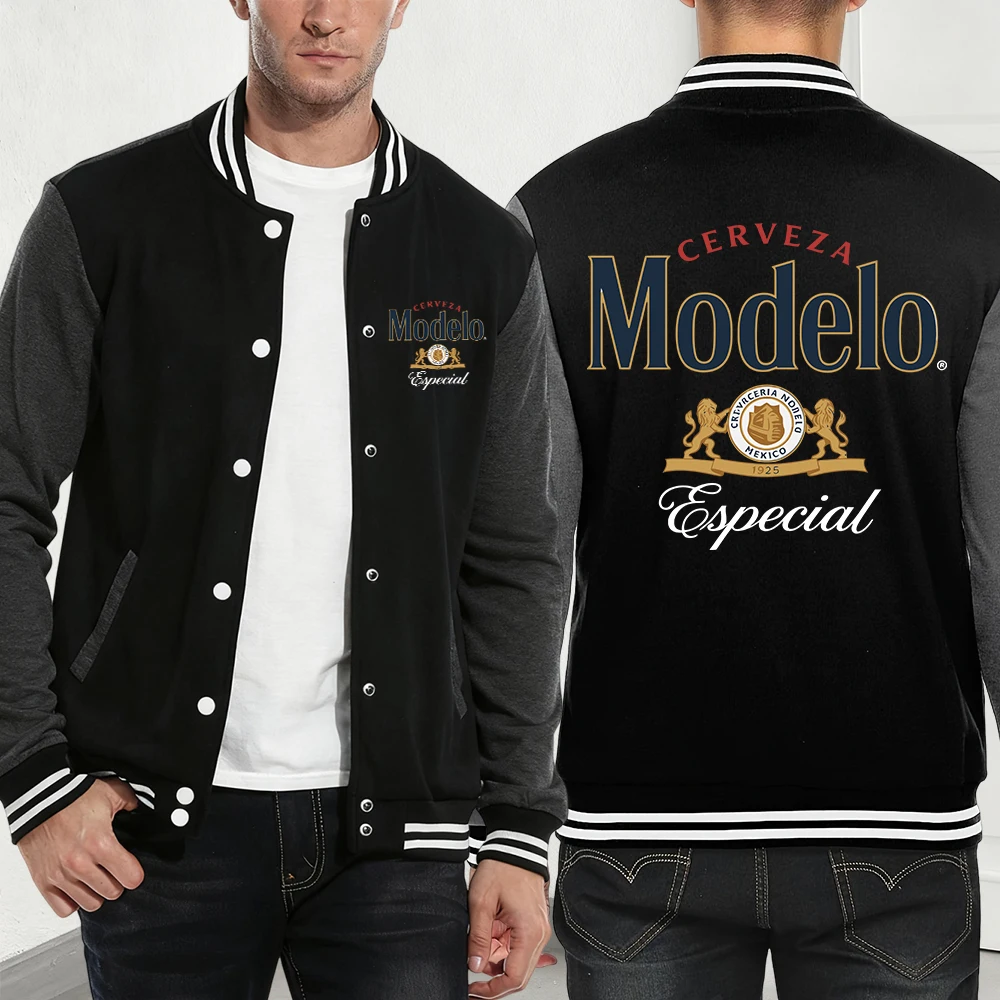 

Mexico Modelo Especial Printing Baseball Coat Mens Winter Fleece Warm Jackets Street Loose Sportswear Casual Pocket Male Clothes