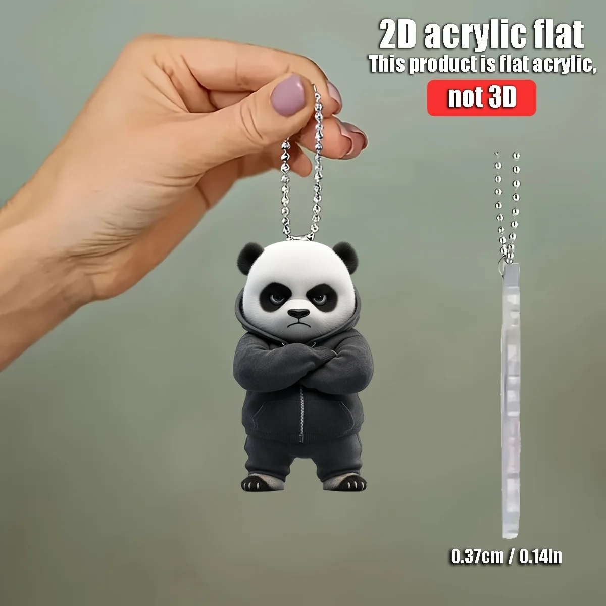 Angry Panda Acrylic Pendant 2D Flst Chain Style Durable Lightweight Creative Art Decoration for Room Car Key Bag Perfect Gift