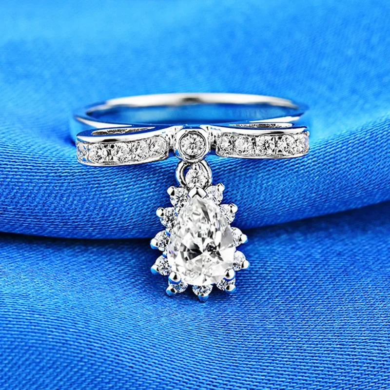 Solid 14K White Gold AU585 diamond ring ring arm micro-set with pendant inlaid women's wedding wedding ring Valentine's Day gift