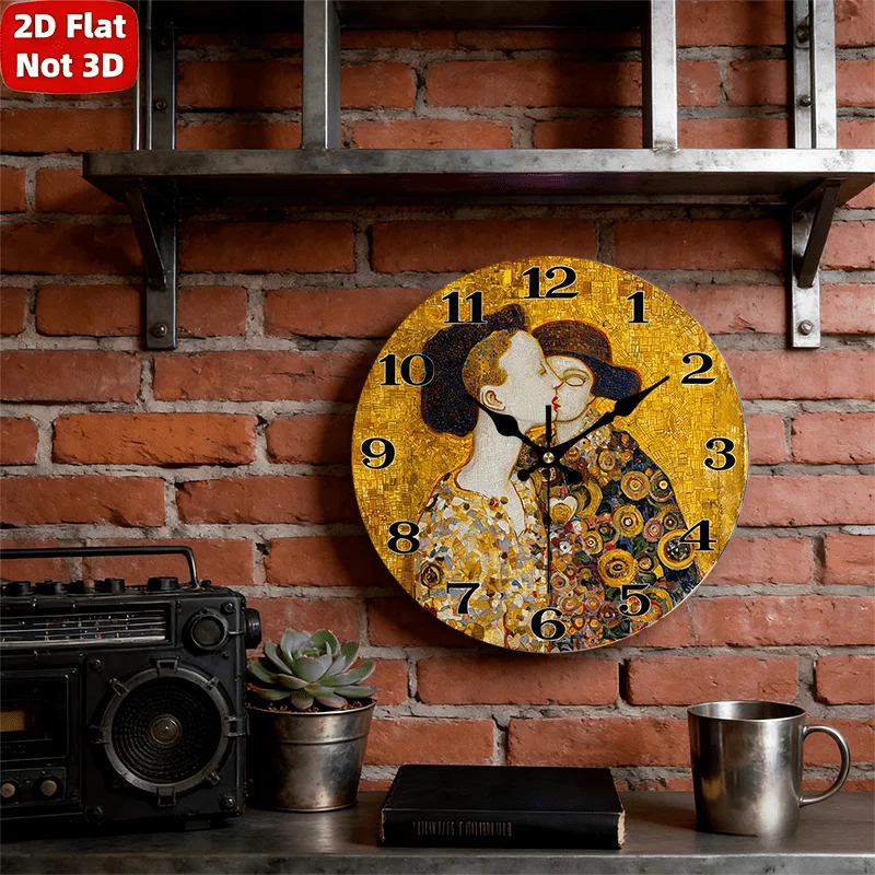 2D Flat. 1pc, Artistic Master Style PVC Wall Clock, Vintage Design, Unique Decorative Silent Round Clock for Bedroom