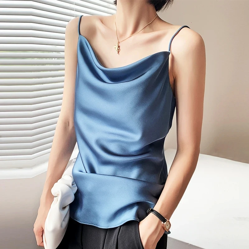 AOSSVIAO Satin-Seiden-Tanktops für Damen, Sommer 2026, sexy Trägertops, Basic Spaghetti-Träger-Tops, ärmellose Camisole-Westen für Frauen – Detail 1