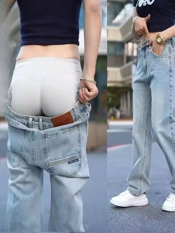 

New 2025 Men's American Sle Elastic Denim Jeans Loose Straight Leg Thi Casual Long Trousers Wear Resistant Dirt Proof