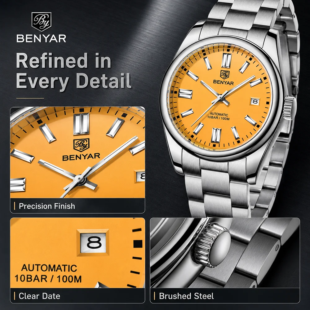 BENYAR Sports Men Mechanical Wristwatches Stainless Steel Automatic Watches Top Brand Luxury 10Bar Waterproof Watch for Men view 5