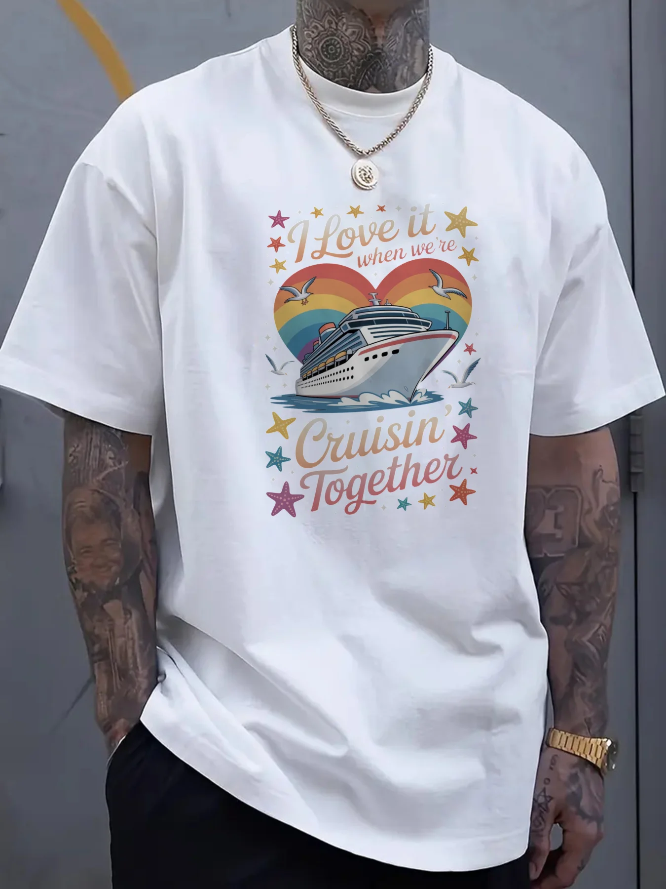 

Men'S Black T-Shirt with Cruise Ship Graphic and Cruisin Together Text for Casual Wear Breathable and Comfort