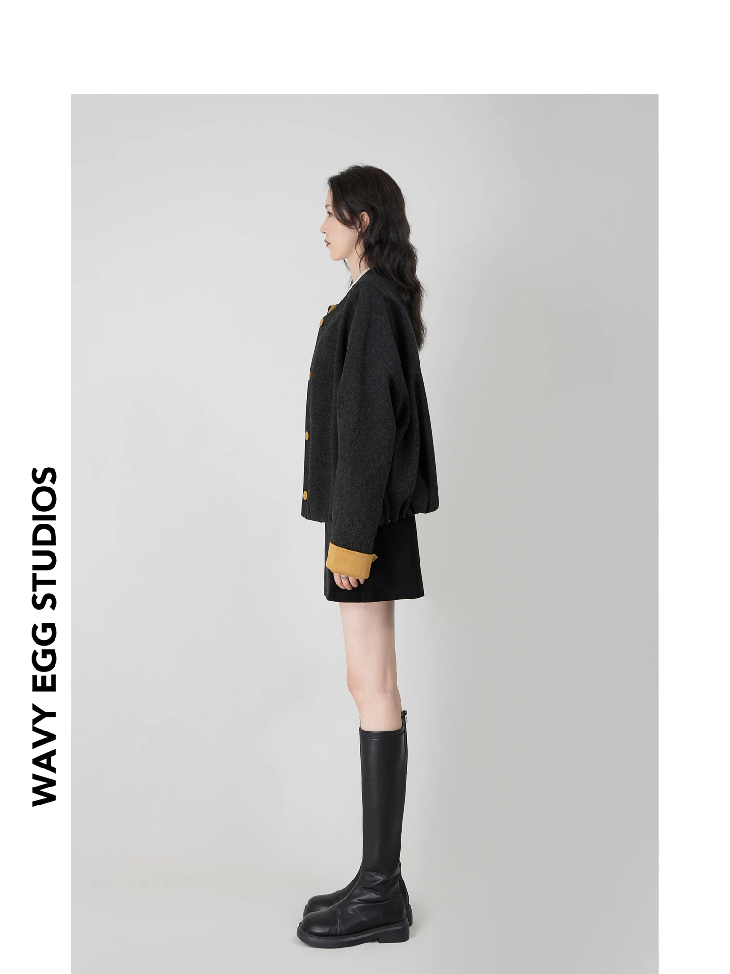 

Новое зимнее шерстяное пальто Wavy Egg в корейском стиле, свободного кроя, с длинными рукавами, круглым вырезом, на одной пуговице, однотонное, для повседневной носки.