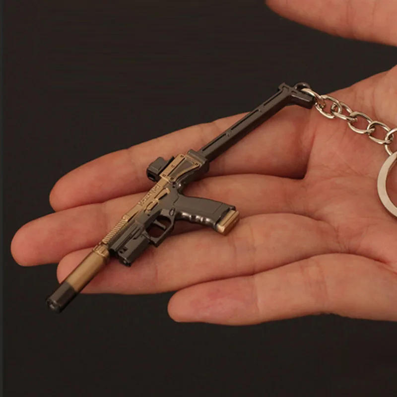 9cm Mini Gun Model Keychain USM-AI Model Jewelry Weapon Metal Pendant Key Chain Chaveiro Bag Car Key Holders Gift For Kids Men