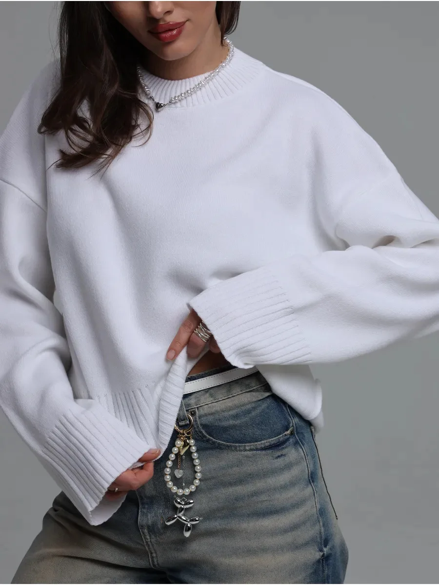 

Autumn and Winter Women's Warm O-neck Pullover Sweater Sweet Solid Loose Thick Soft Daily Office Travel Casual Knitted Sweater