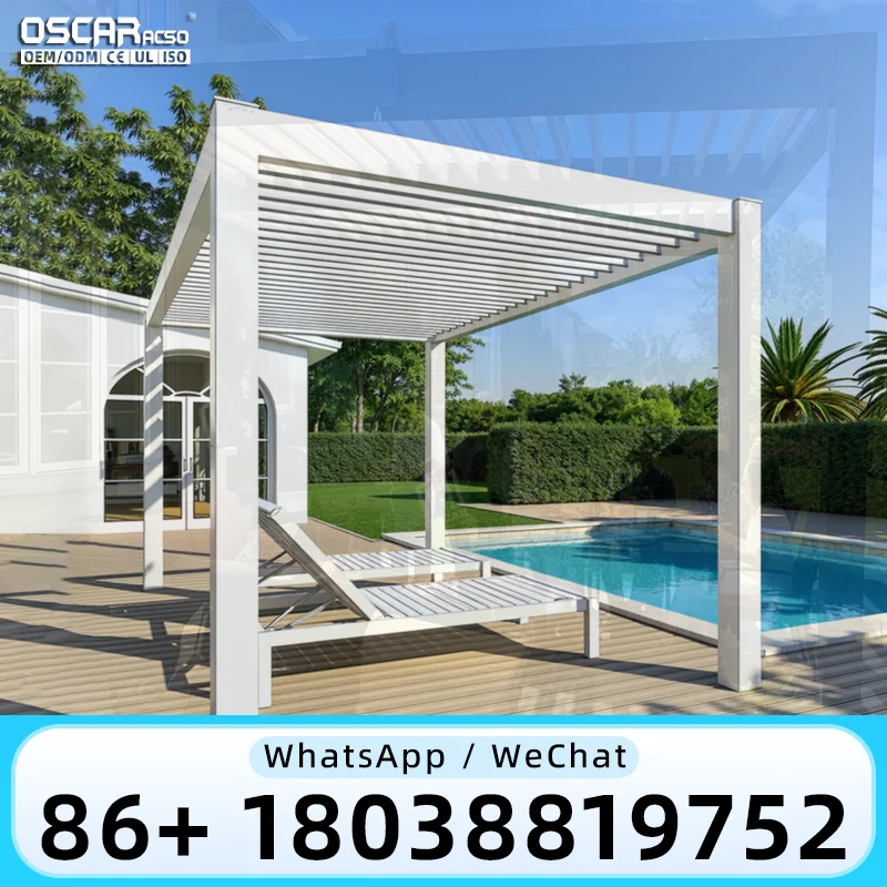 40ft Container Loading Electric Metal Gazebo Weatherproof Louvre Roof System Garden Pergola for Outdoor Backyard Terrace pergola