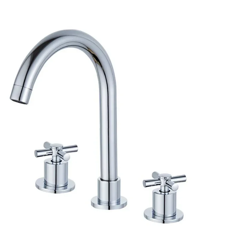 

Three-piece split basin hot and cold faucet, brass double handle three-hole bathtub basin mixed faucet