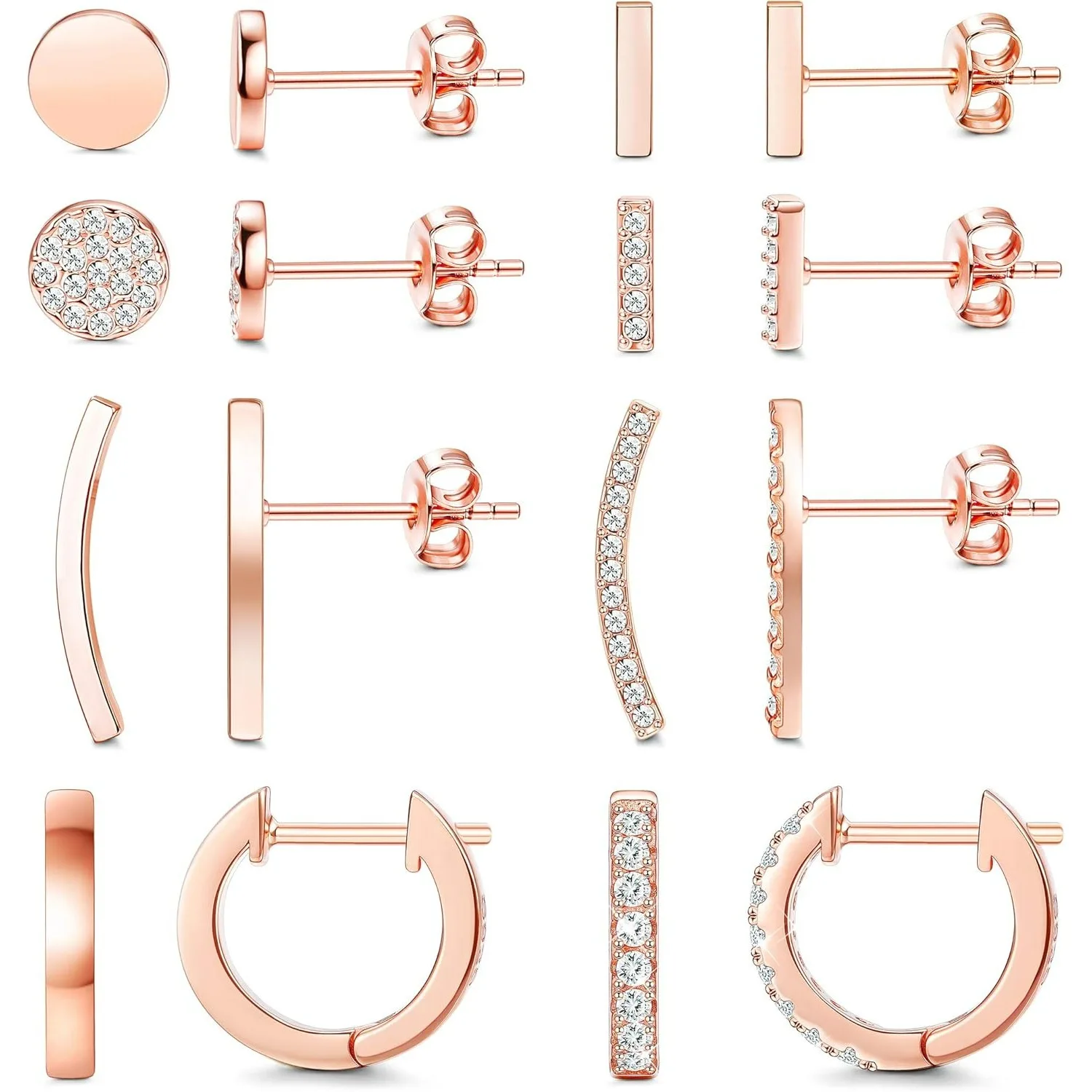 

Bobisty 8 Pairs Stainless Steel Cute Disc Bar Crawler Stud Earrings for Women Minimalist Fashion Cuff Huggie Hoop Earring Set