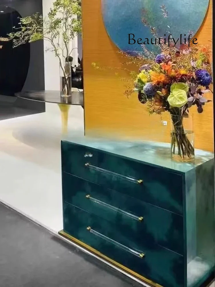 American painting three-bucket cabinet household living room French retro side cabinet bedroom bedside storage cabinet