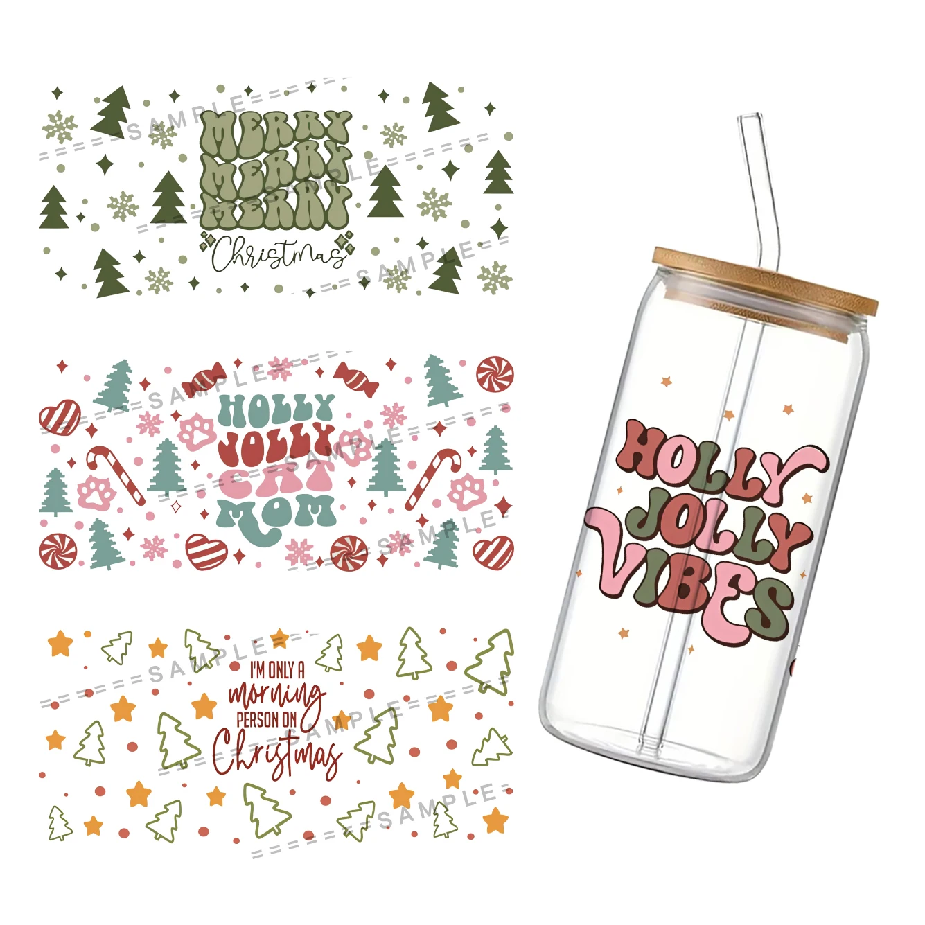 

Santa Claus For Libbey 16oz Can Glass UV DTF Coffee Can Wrap Libbey Glass Wrap Christmas