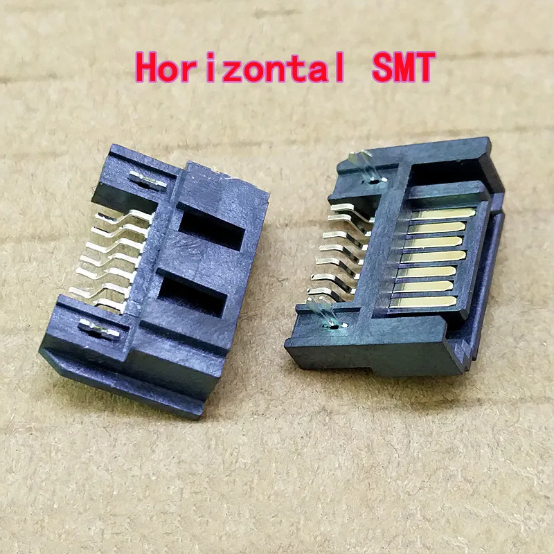 10PCS SATA Connector Socket SATA Male Header 7-Pin Male Header Half-Encased with Window  Right-Angle Pin/Horizontal SMT, Type A