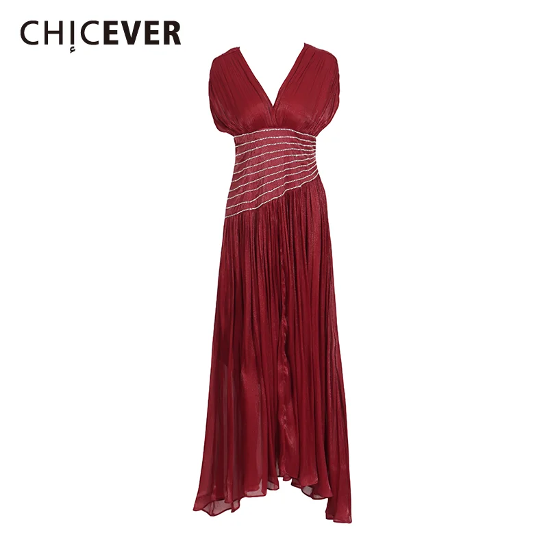 CHICEVER-vestido liso con pliegues empalmados para mujer, cuello en V, manga corta, adelgazante, estilo playero, ropa nueva de moda de otoño