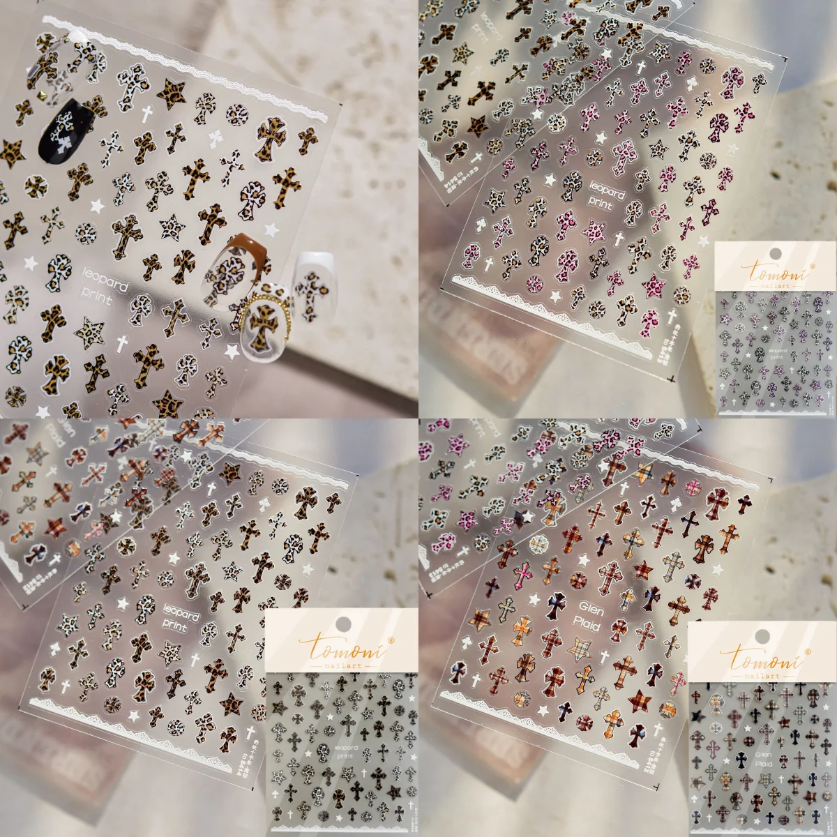 

Diy Nail Stickers European American Retro Nail Stickers, Leopard Print Cross Nail Stickers Mixed Styles 3D Manicure Decals