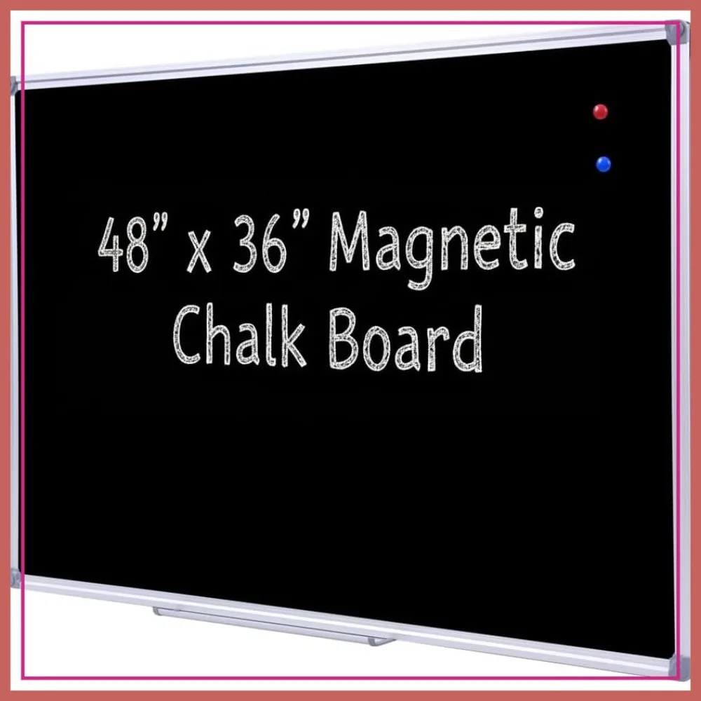 

Large 36x48 Inch Magnetic Chalkboard for Wall, Hanging Black Board with Aluminum Frame and Marker Tray