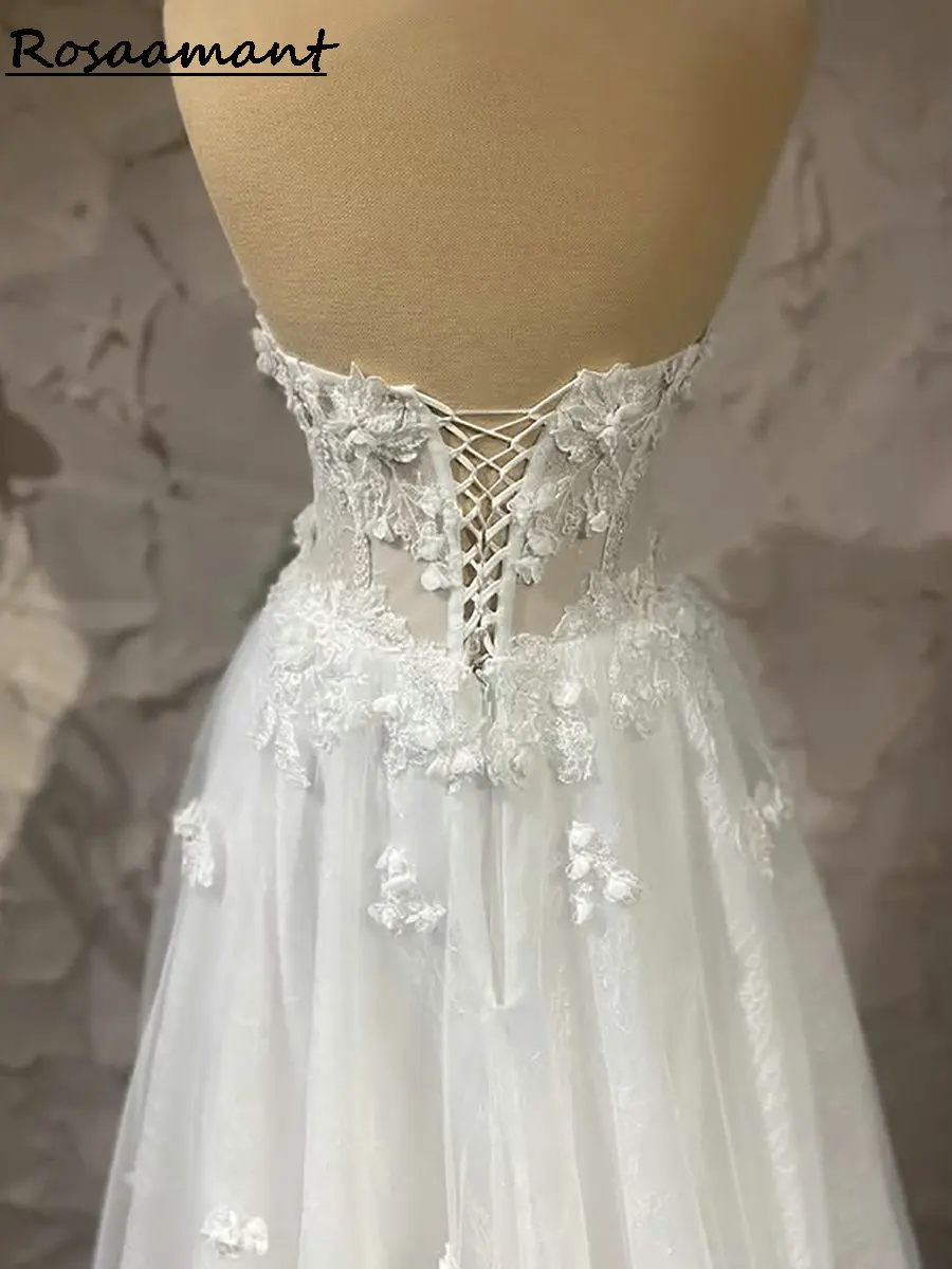 Vintage Strapless 3D Flowers A-Line Wedding Dresses Sleeveless Appliques Lace Corset Country Bridal Gowns