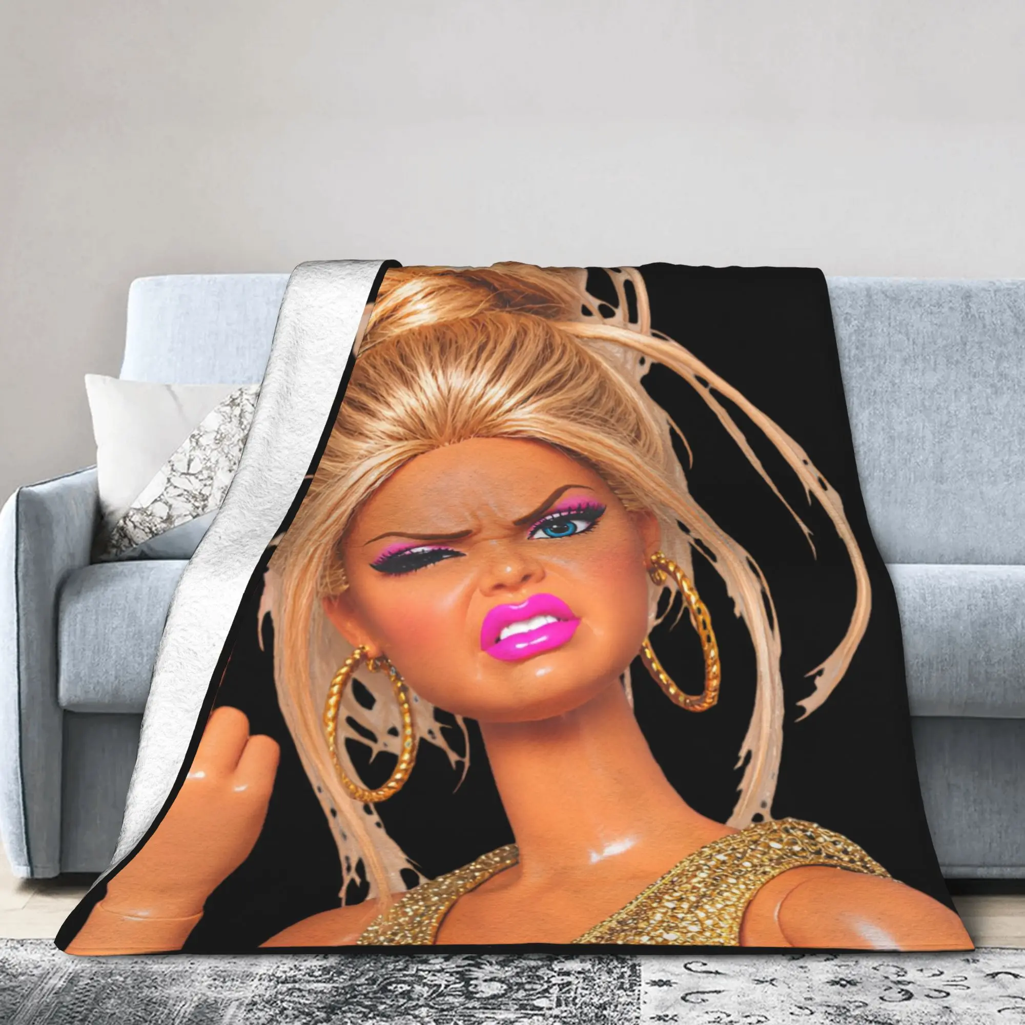 Cozy Blonde Doll Disheveled Doll Blanket Merch Room Decorative  Throws And Blankets Lightweight Fleece for Travel