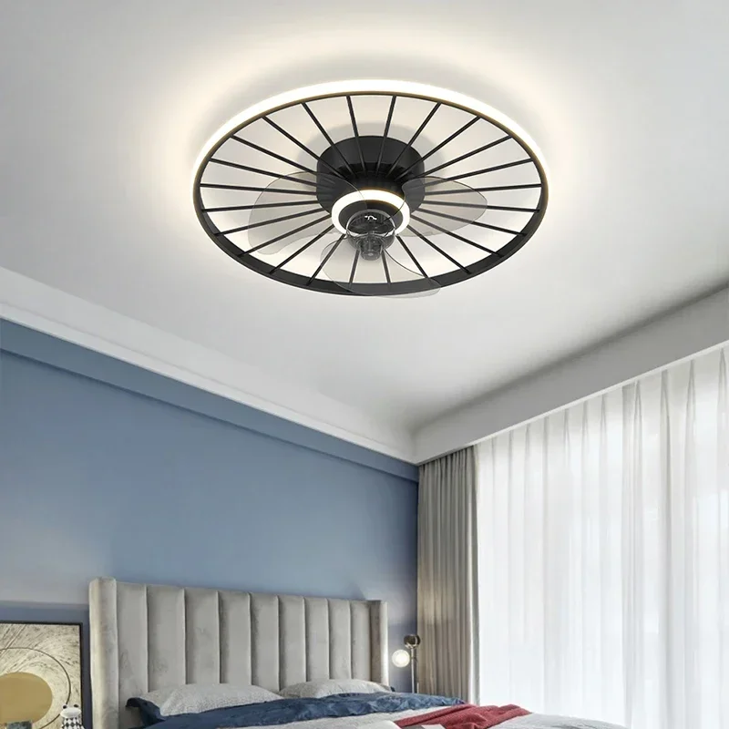 Round LED Ceiling Fan Lights Remote Control Summer For Bedroom Living Dining Room Study Kitchen Three Gears Indoor Fixtures