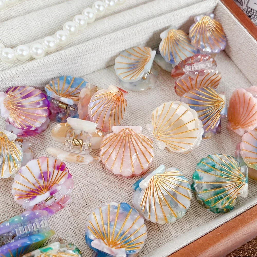 Creative Colorful Shell Hair Clips 2.5cm Small Beautiful Shell Acetate Hair Clip Girl's Funny Hair Accessories