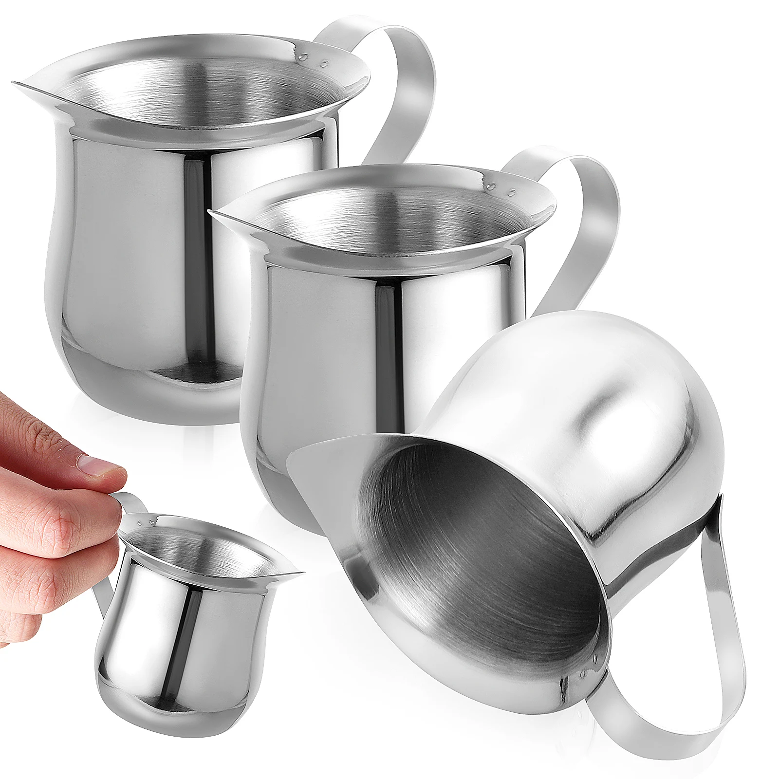 

3Pcs Stainless Steel Milk Frothing Cups 3oz Ergonomic Handle Espresso Coffee Pitchers Milk Jug Steam Creamer Creamer Pitcher