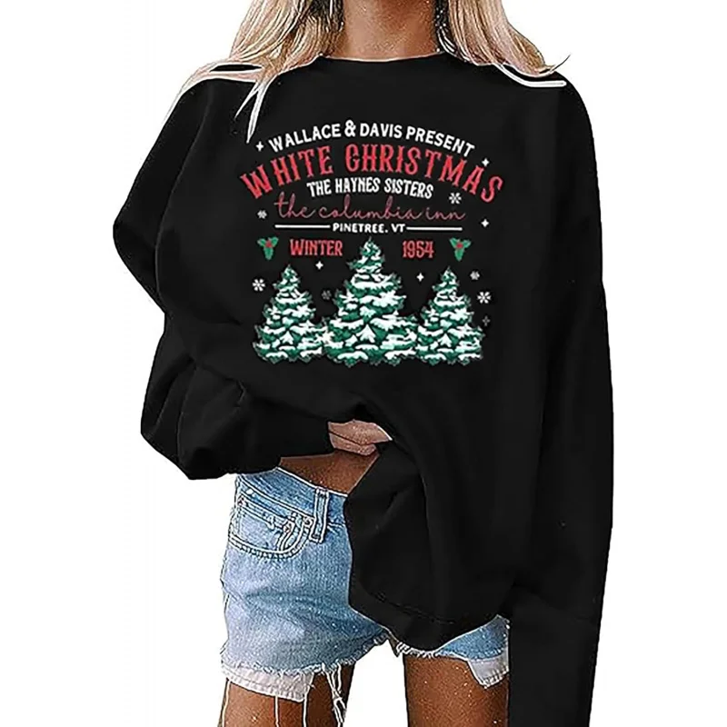 

Women's Christmas sweatshirt with Christmas pine tree pattern holiday long sleeved pullover