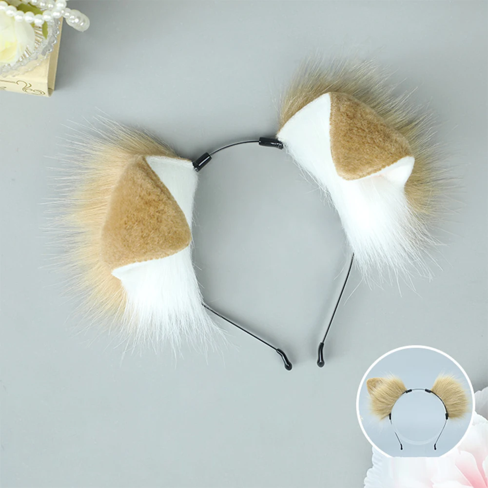 Furry Anime Dog Ear Headband Tail Cartoon Comic-Con Cosplay Costume Accessories Simulation Plush Animal Ears Tail image 5