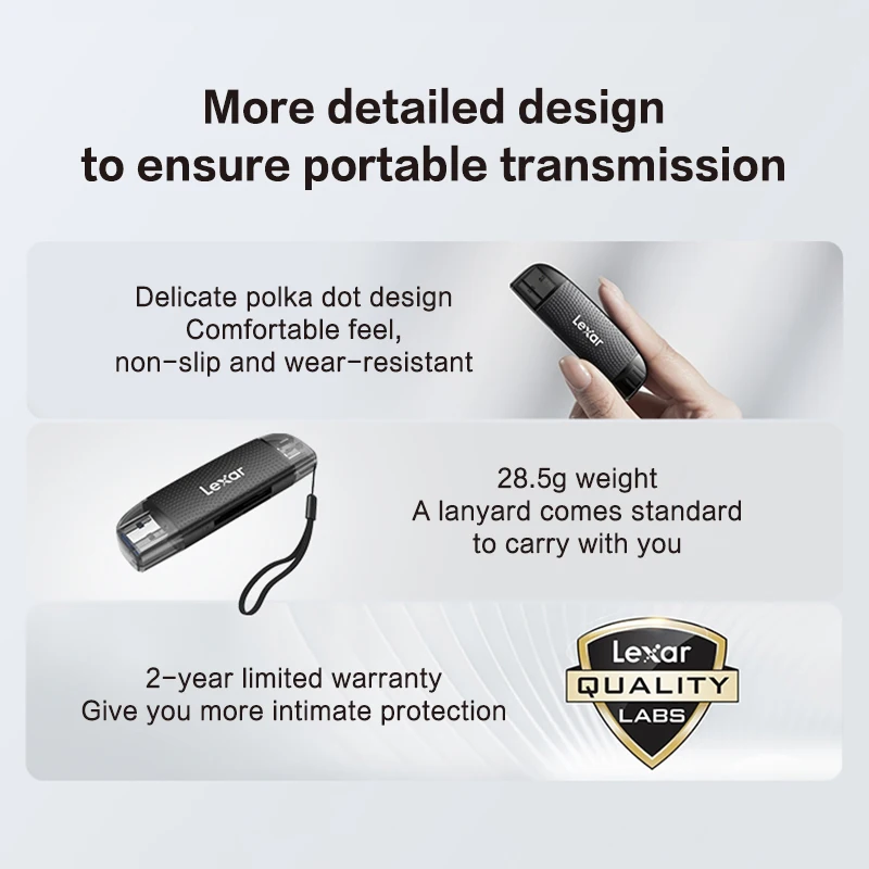 قارئ Lexar ثنائي الفتحة USB-A USB-C يصل إلى 205 ميجا بايت/ثانية قارئ بطاقات SD USB 3.2 وقارئ بطاقات Micro SD للكمبيوتر والهاتف