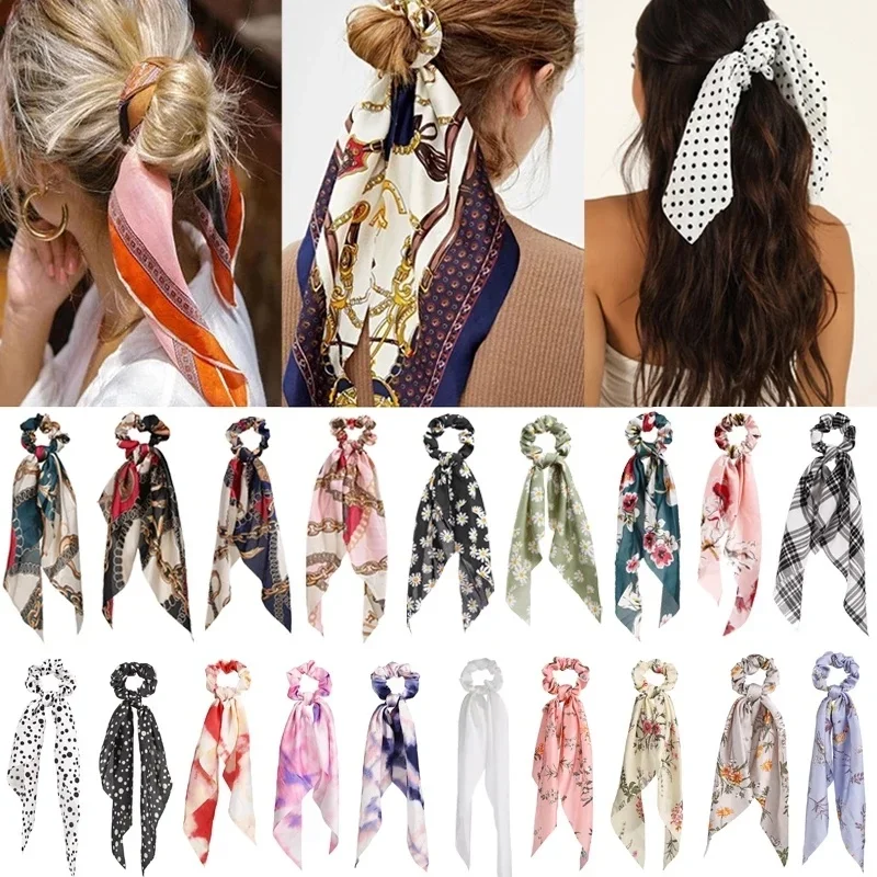 Bohemian Women Hairs Scrunchies Ponytail Holder Floral Print Hair Bands Hairs Ribbon Elastic Hair Bands Lady Hair Accessories