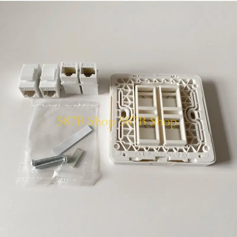 587B Female To Female CAT5E RJ45 LAN Wall Plug Internet Straight Plug Outlet Gigabit 4 Ports Wall Panel 3.4x3.4in