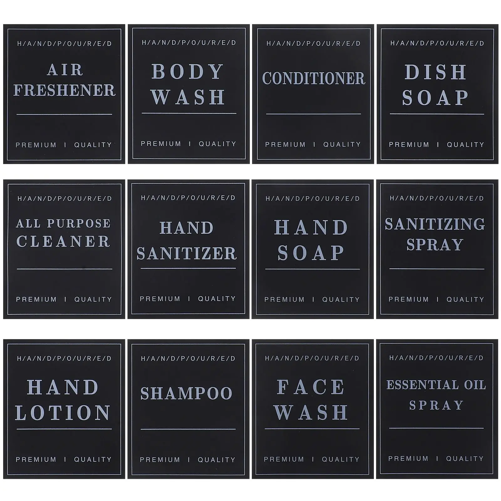 

36pcs Waterproof Adhesive Labels PVC Bathroom Stickers for Soap Dispenser Hand Lotion Shampoo Travel Containers Organization