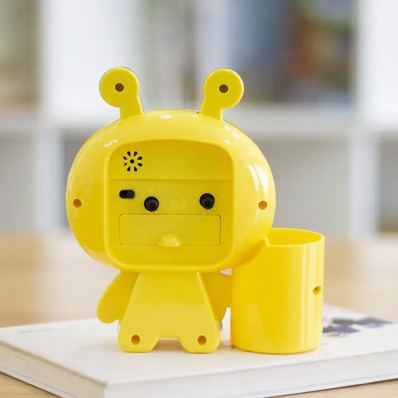 Silent Non Ticking Cartoon Bee Alarm Clock with Pen Holder Cute Desktop Decor for Kids Room Student Daily Use