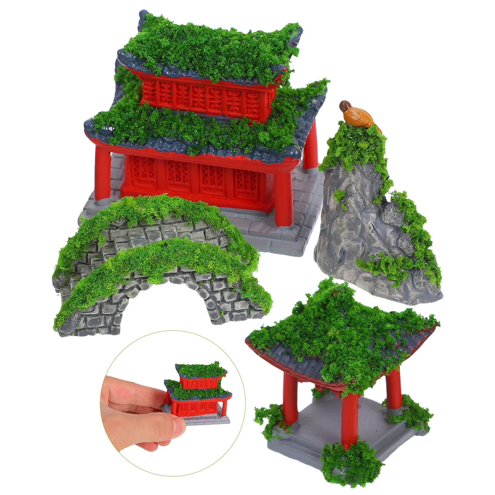 

Mini Pavilion Bridge Rockery Decoration Japanese Shinto Temple Ornament Sturdy Reusable Garden Balcony Fish Tank Micro Landscape