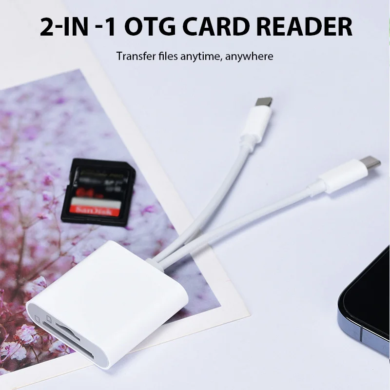 2 In 1 OTG Card Reader Type C/Lightning to SD TF Memory Card Adapter For PC Laptop iPhone Camera Multi High-speed Cardreader